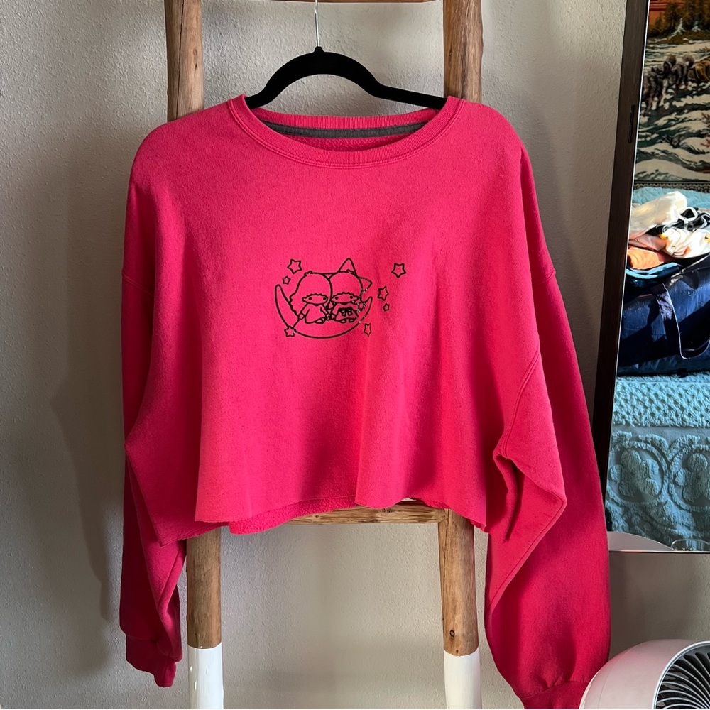 Hot Pink Star Twins Sanrio Cut Off Sweatshirt